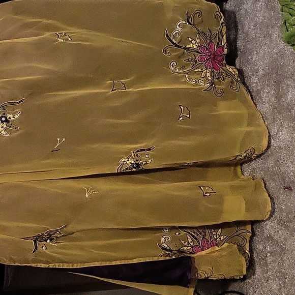 Boho maxi wrap skirt beaded and embroidered silk yellow and pink - Picture 2 of 10